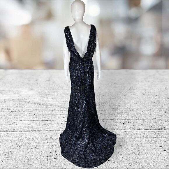 IEENA for Mac Duggal Blue Sequin Open Back Gown With Tain - Picture 2 of 6